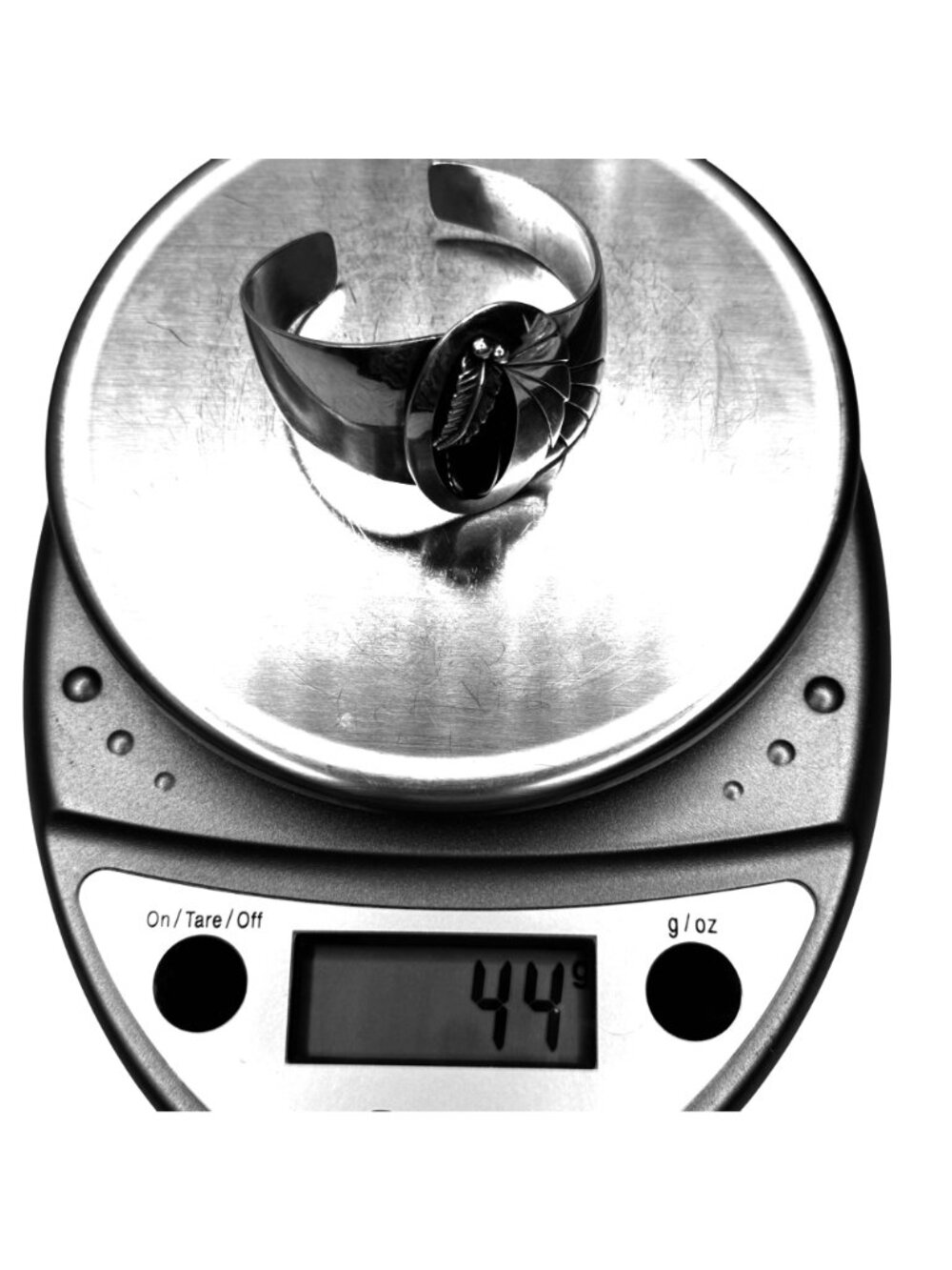 Southwestern Cuff Bracelet Sterling Silver Black Onyx By RMJ 44g Modern Design - Picture 4 of 12